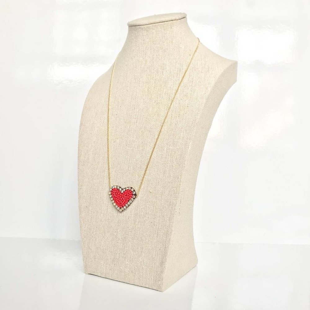 NEW Gold Plated Red Heart Beaded Statement Necklace Never Worn Handmade $75